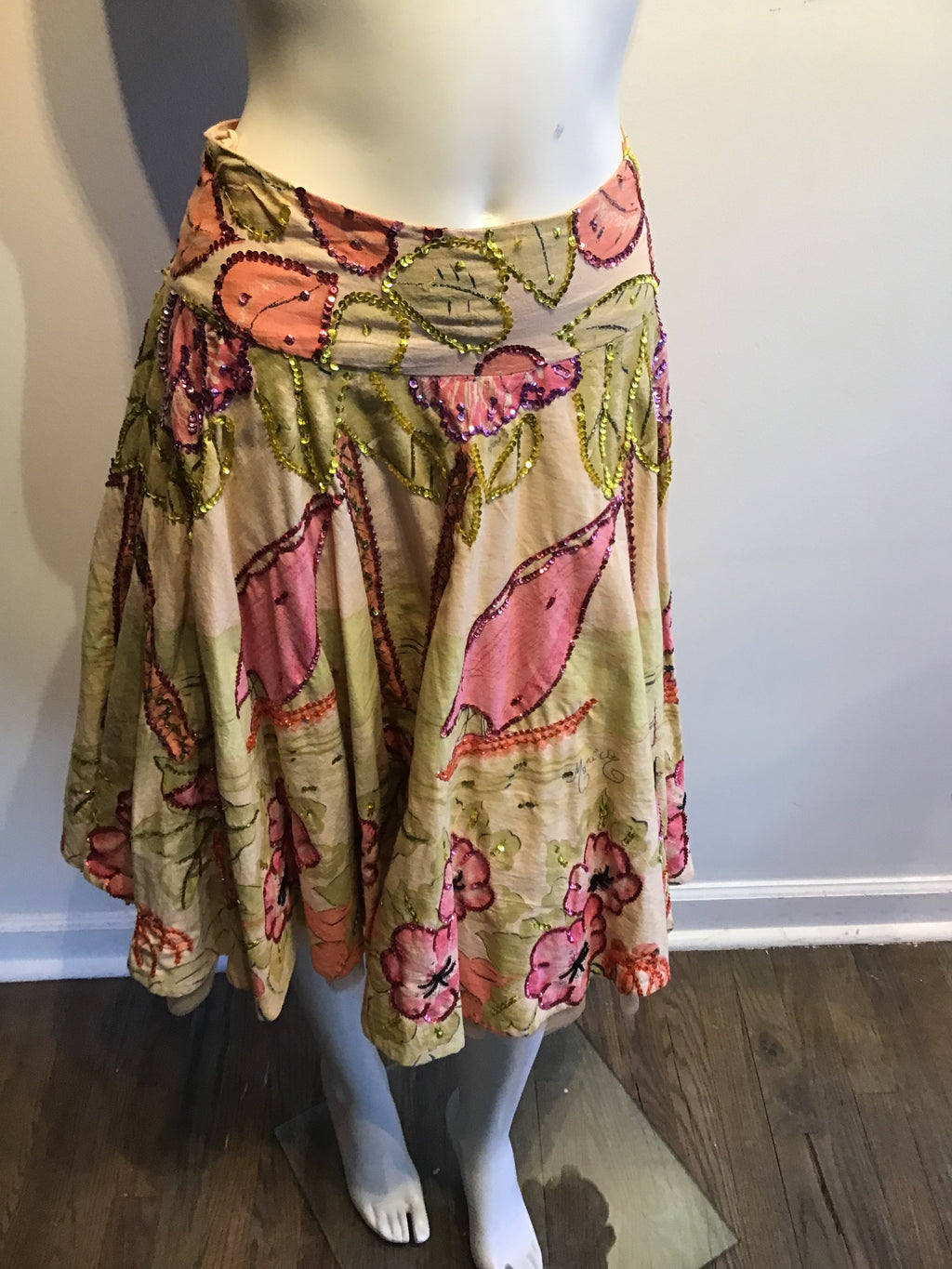 2000’s Monica of Paris Sequined Pin and Green Printed Skirt Size 8