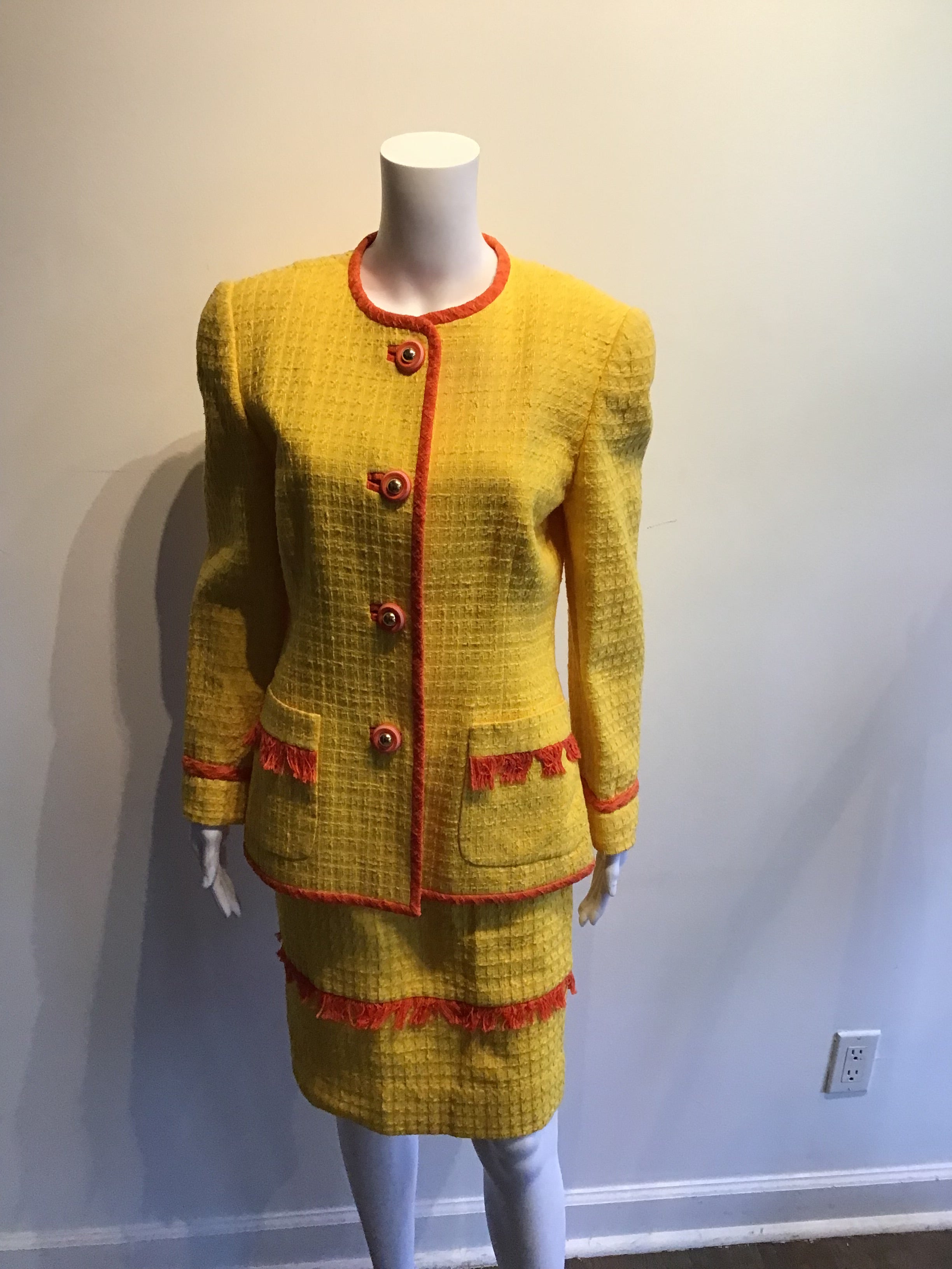 1980’s David Hayes Yellow/Orange Cotton Blend Suit Size 8
