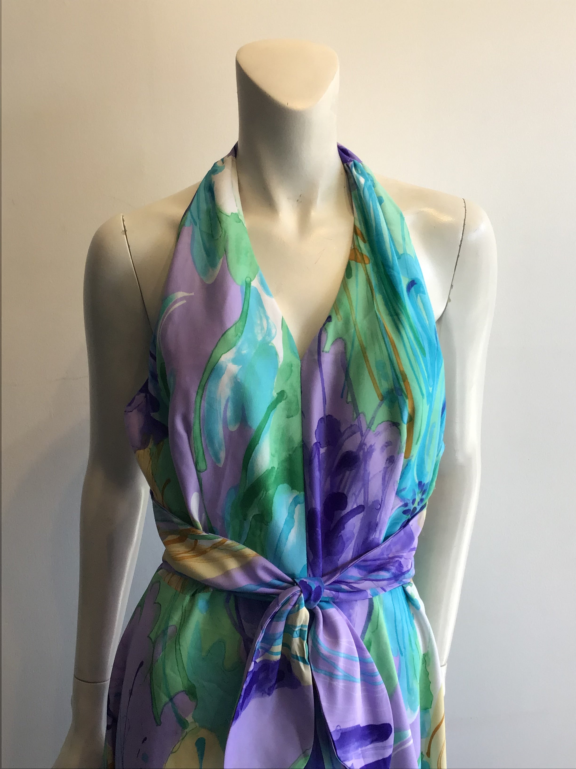 1970’s Multicolor Toni Richard Halter Dress with Belt Size 6