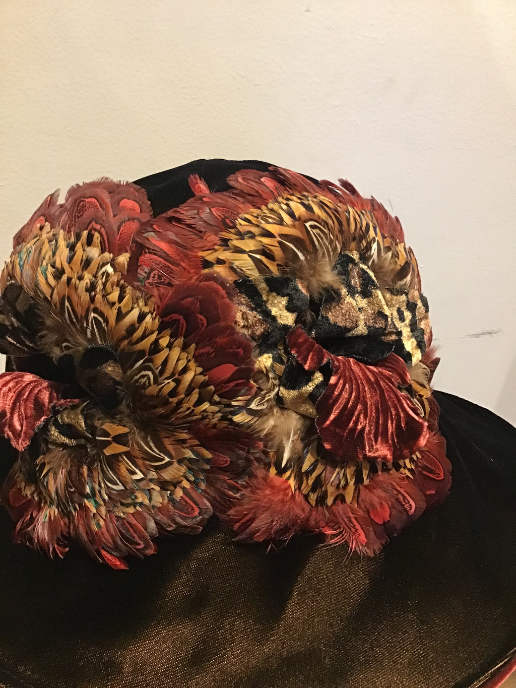 1990’s Eric Javits Wine Velvet and Feather Hat