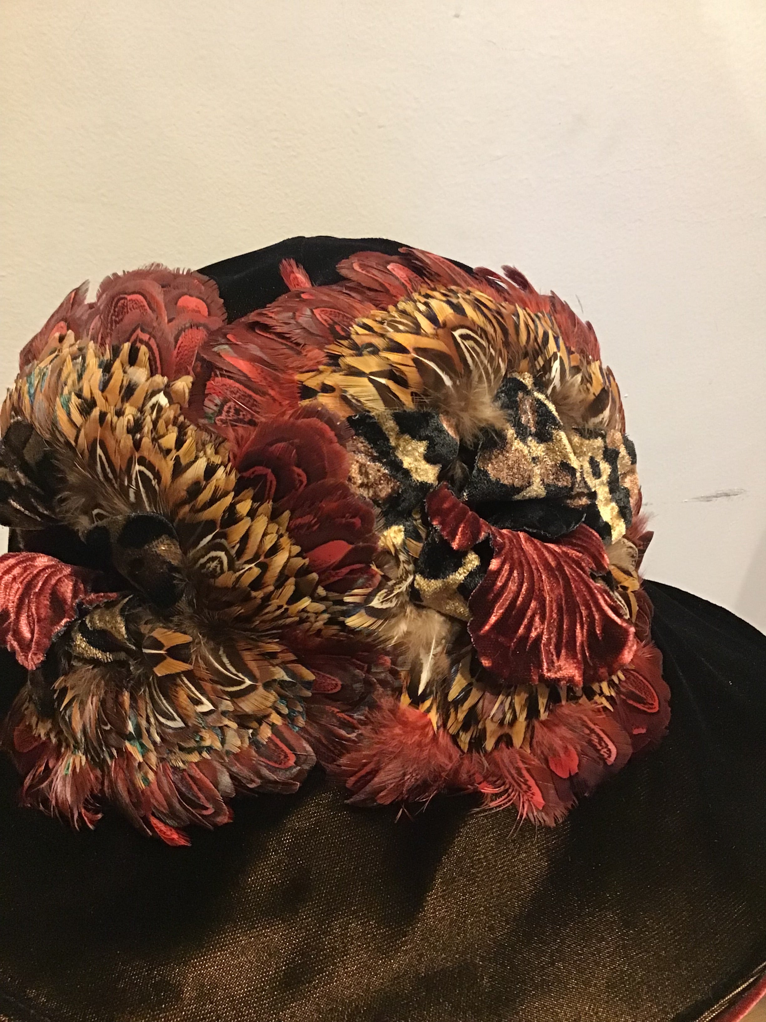 1990’s Eric Javits Wine Velvet and Feather Hat
