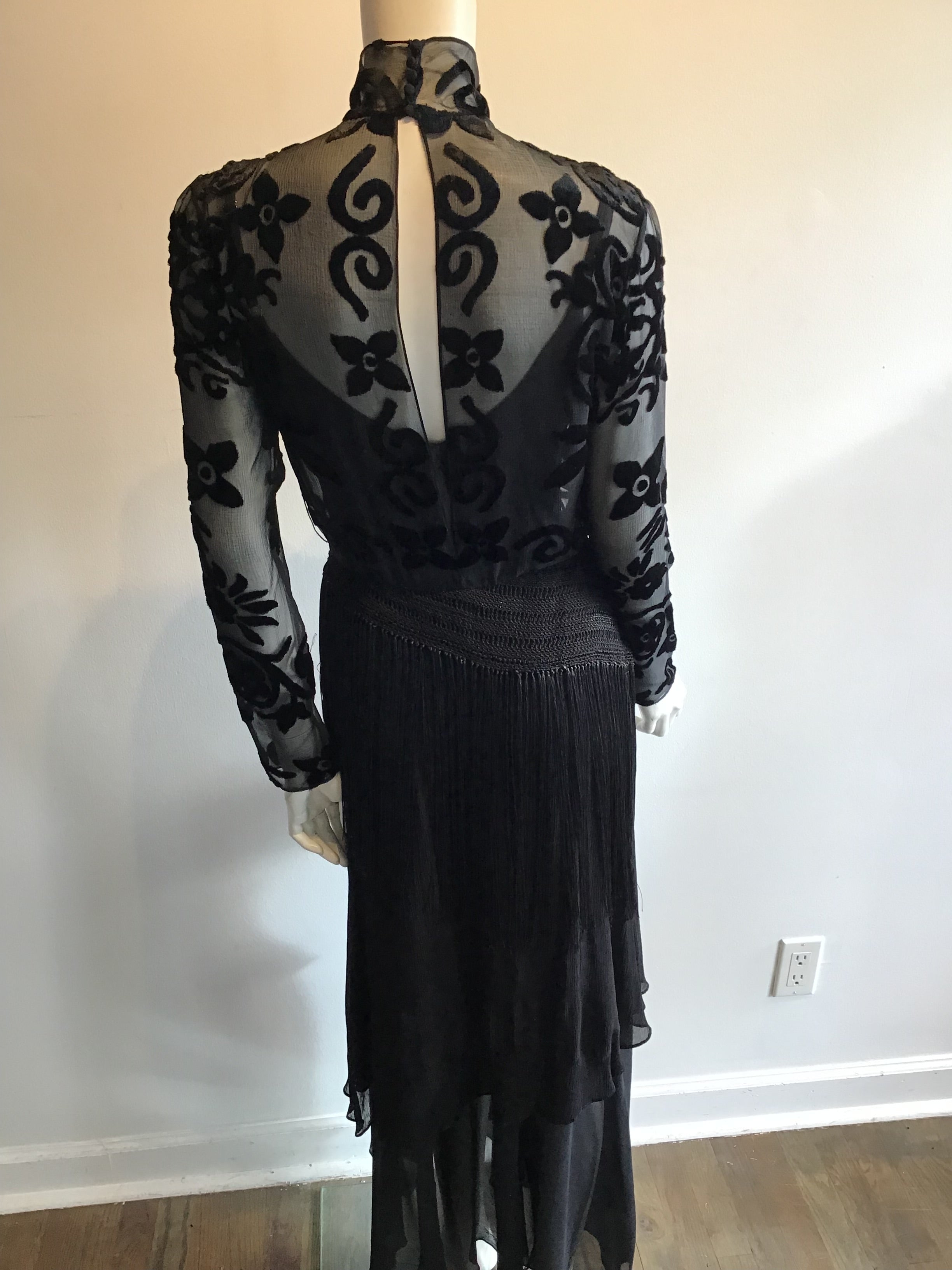 1990's Ralph Lauren purple LabelL rayon/silk Evening Dress with Fringe Size 6