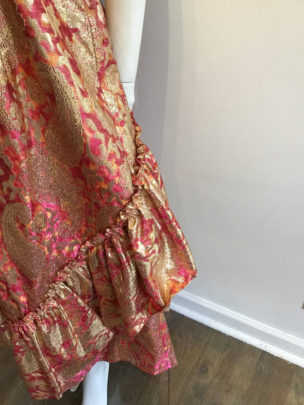1960’s Pink and Gold Lamé Evening Gown Size 12