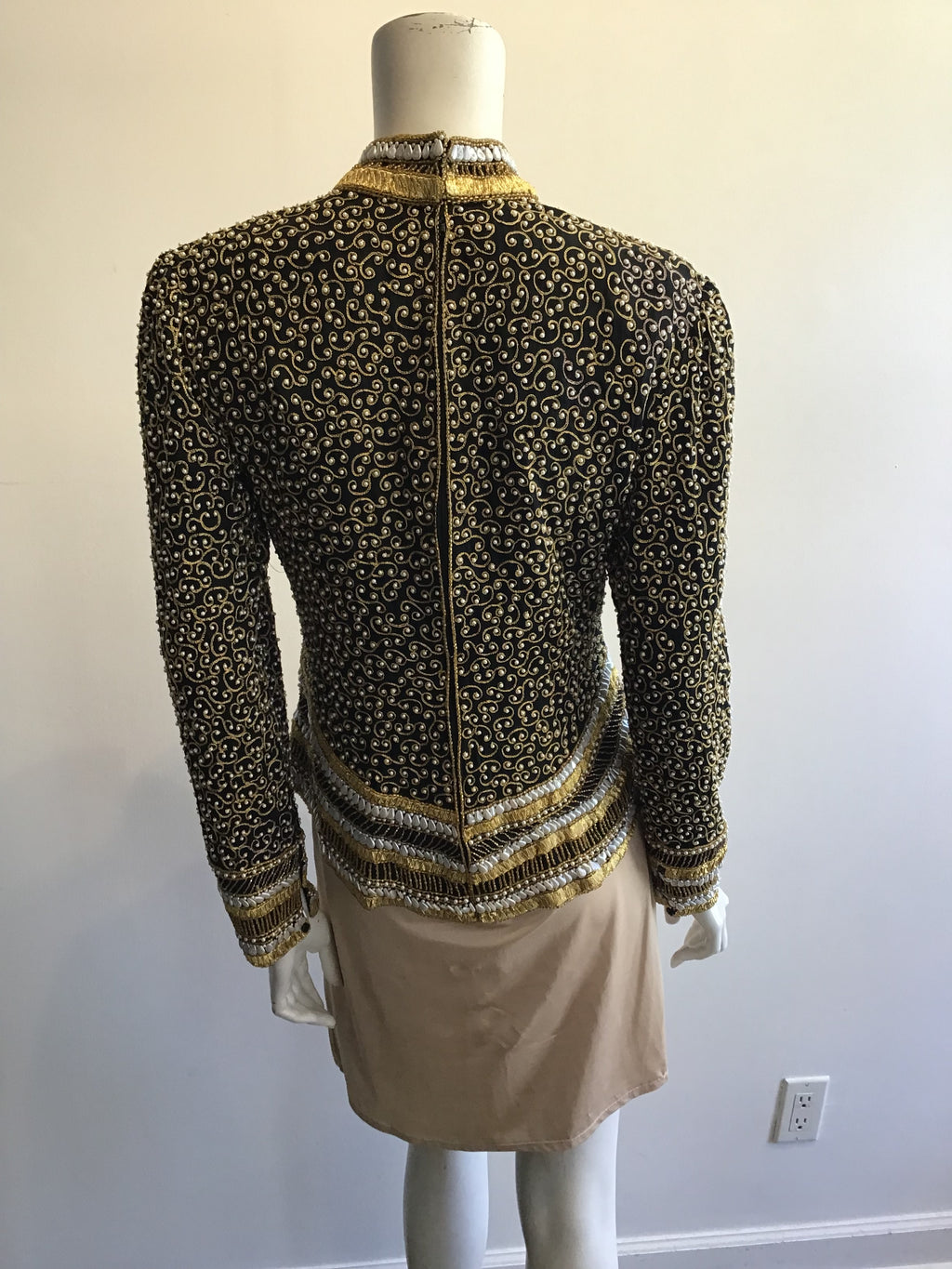 1980’s Black,Gold and Silver Beaded Evening Top Size 8