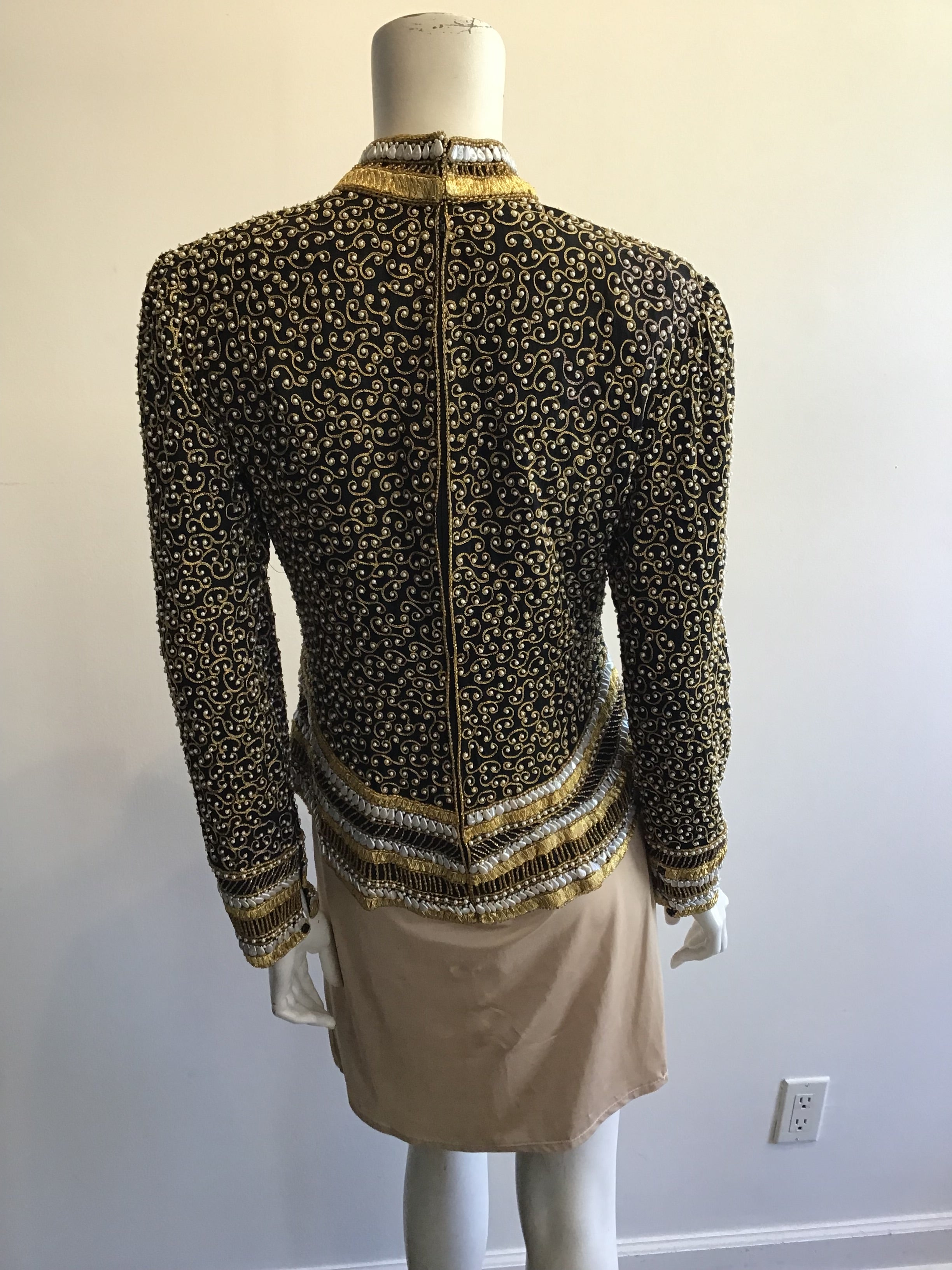 1980’s Black,Gold and Silver Beaded Evening Top Size 8