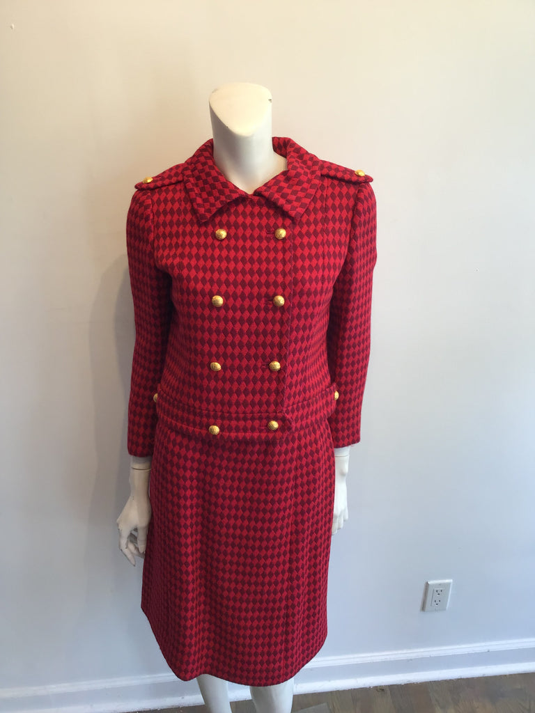 1960s Red and Black Wool Suit by Rose Bertin of Zurich Size 8