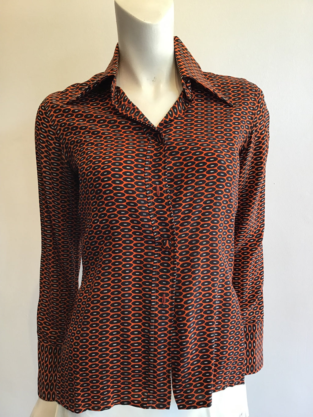 1970’s Valentino Silk Orange and Black Shirt Size 4