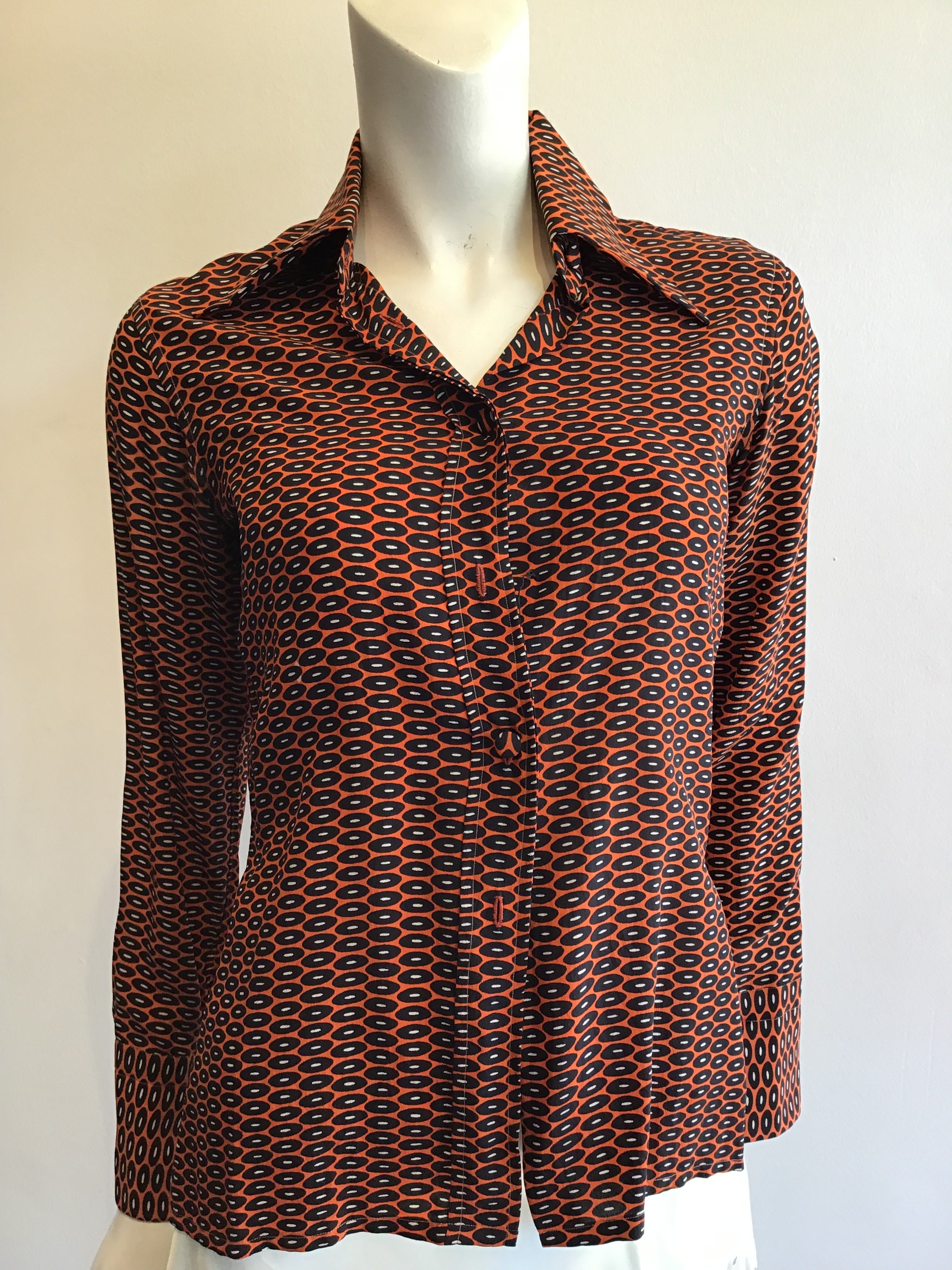 1970’s Valentino Silk Orange and Black Shirt Size 4