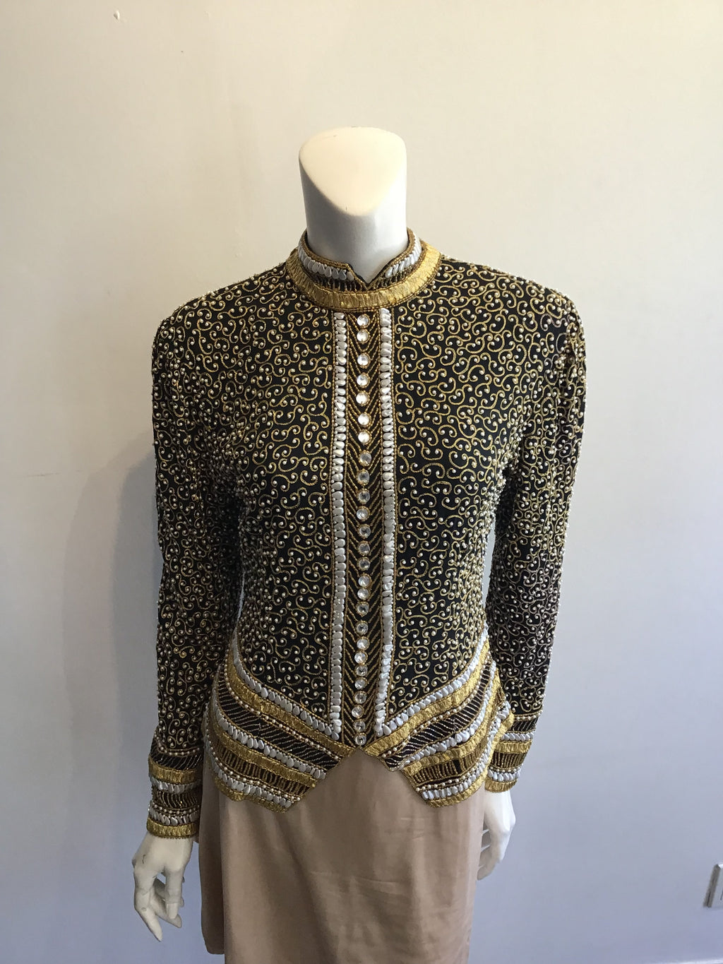 1980’s Black,Gold and Silver Beaded Evening Top Size 8