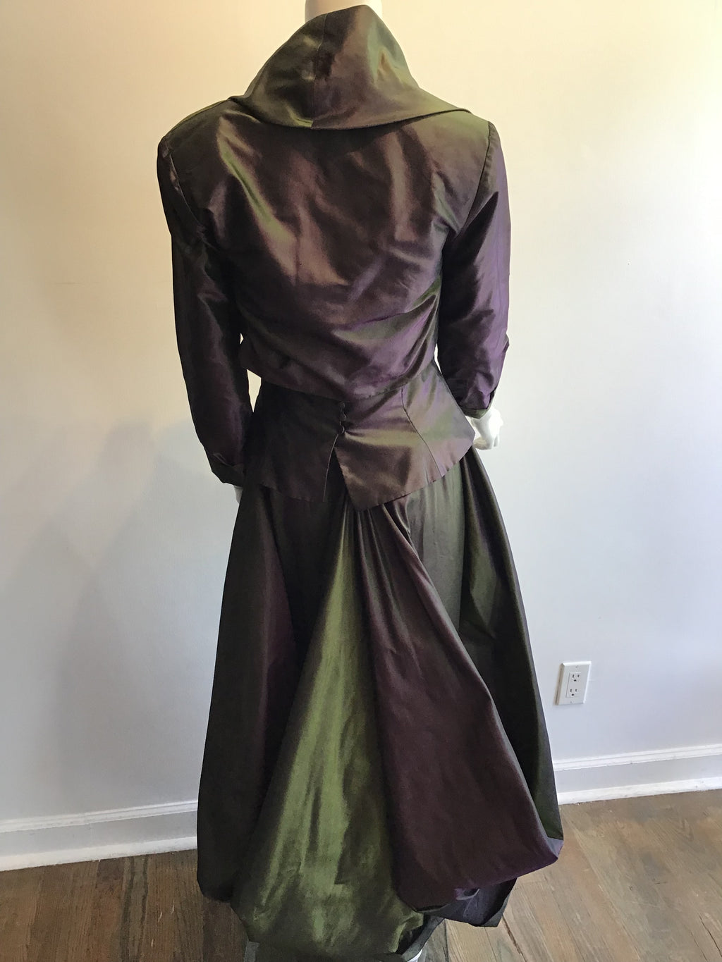 1990’s Maria Pinto Silk Taffeta Green/Purple 3 Piece Evening Ensemble Size 6