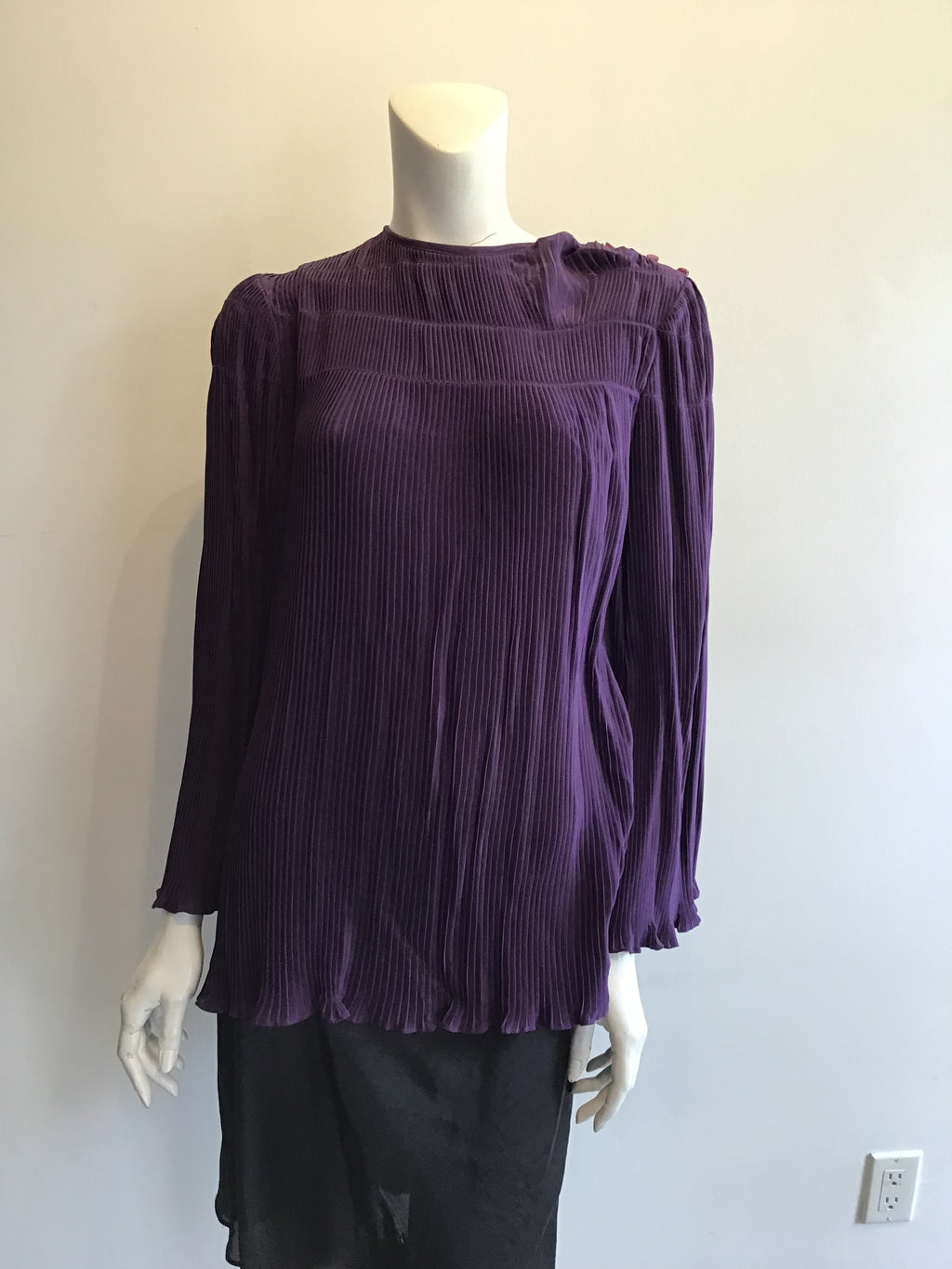 1980’s Plum Pleated Polyester Top Size 12