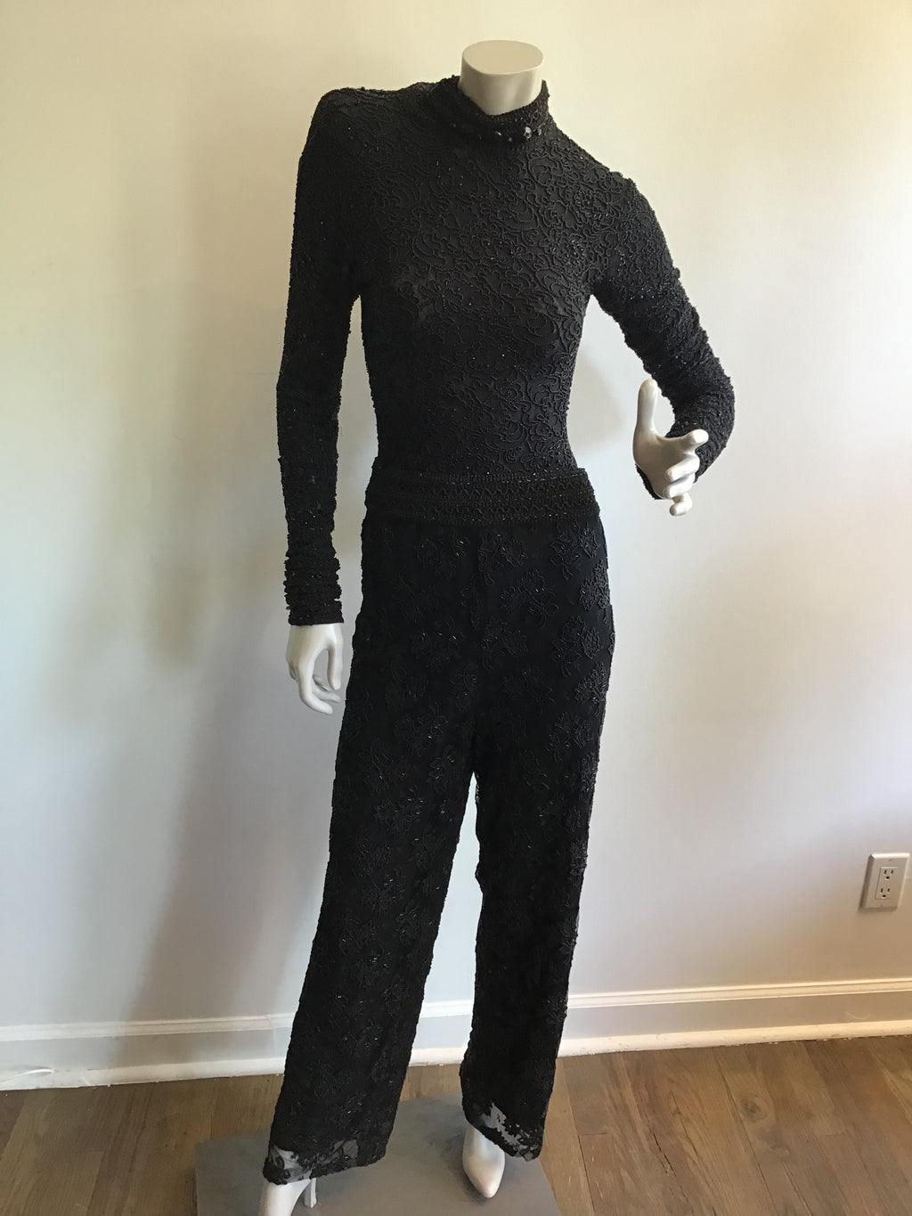 1980's Giorgio di Saint Angelo  Black Beaded Unitard and Pants Size 6/8