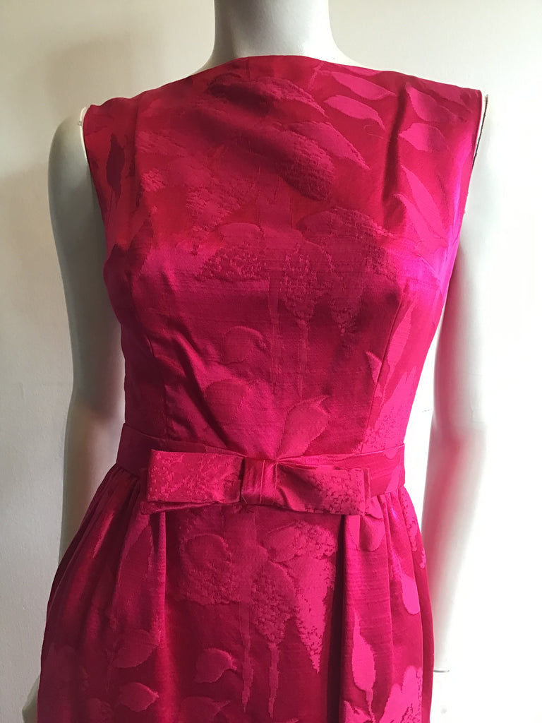 1960s De Penna Raspberry Silk Brocade Evening Dress-4/5