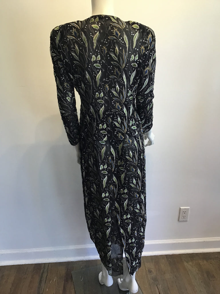 1980s 2 Piece Giorgio Armani Black,Gold and Greenembroidered  Chiffon Evening Ensemble Size 8