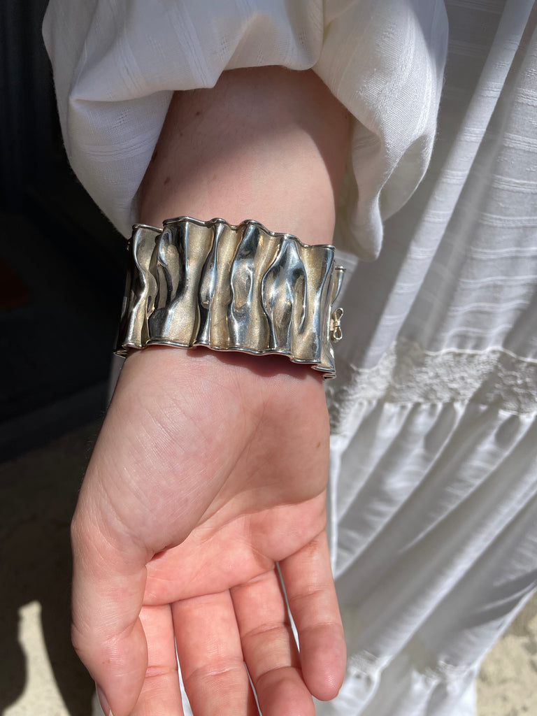 Thistle and Bee Sterling Ribbon Cuff Bracelet