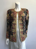 1980’s Black Silk Gold Embroidered and Sequined Evening Jacket Size 8