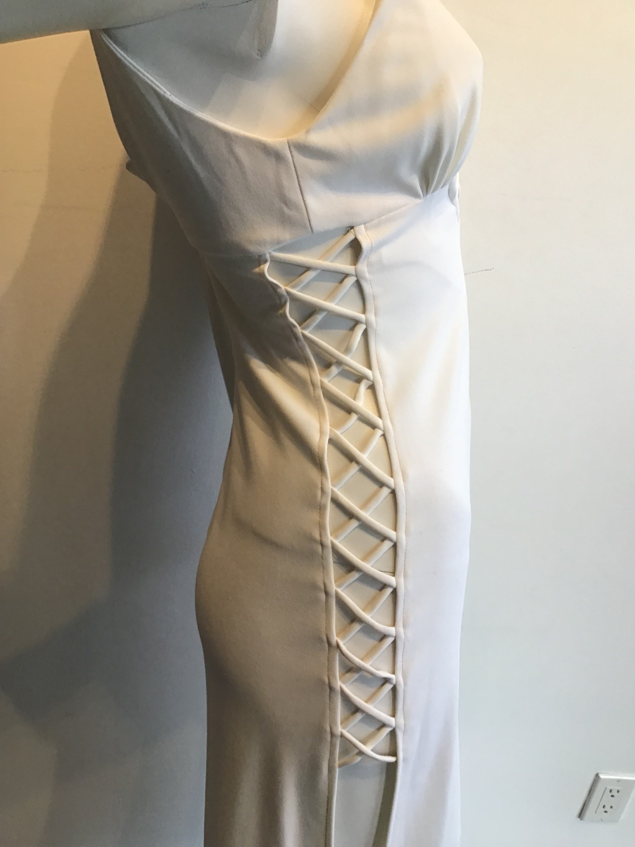1960s vintage criss cross peek a boo cream rayon bond girl drfess