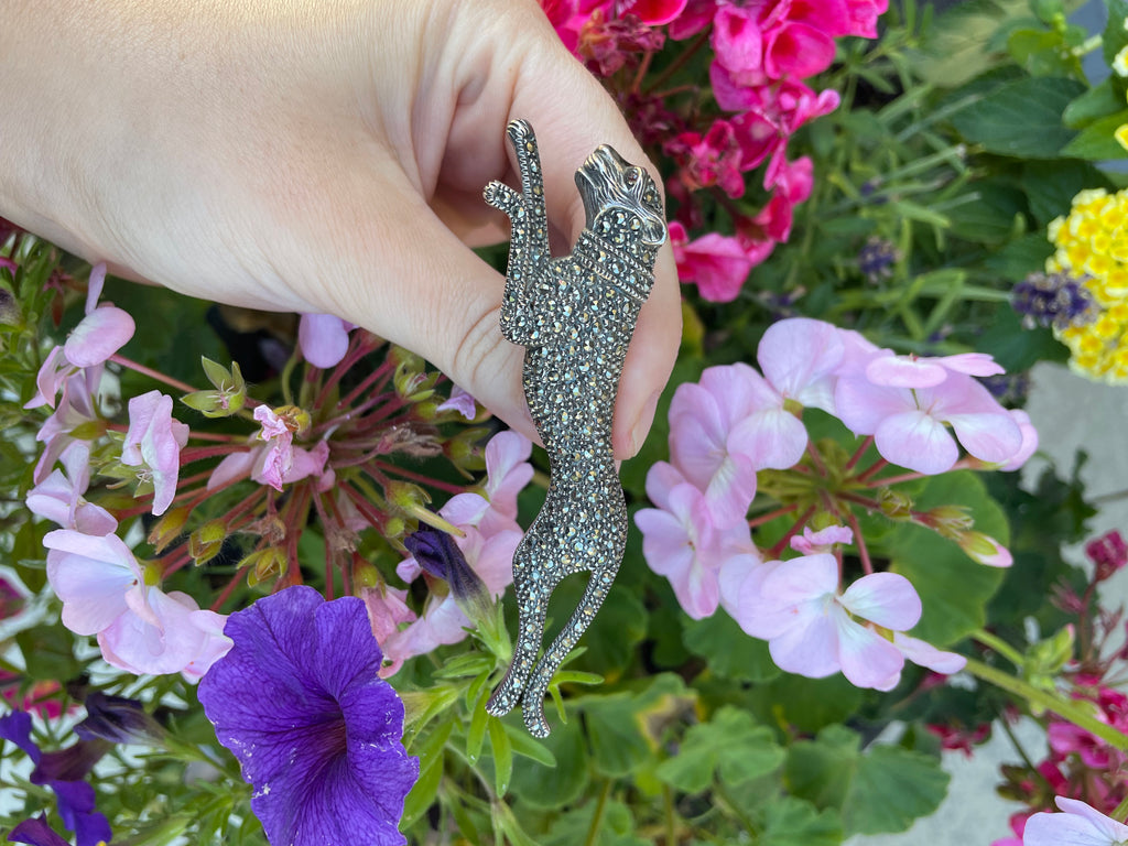 Vintage Sterling and Marcasite  Jaguar Pin / Brooch