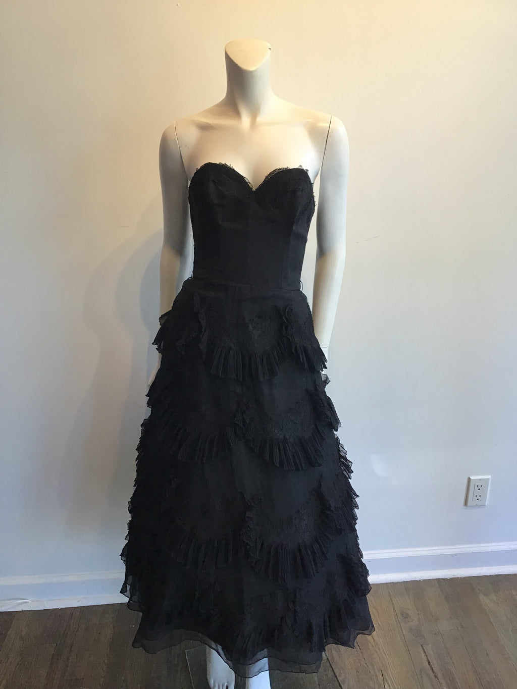 1950s Harvey Brenin Black Organza and Lace Cocktail Dress Size 6