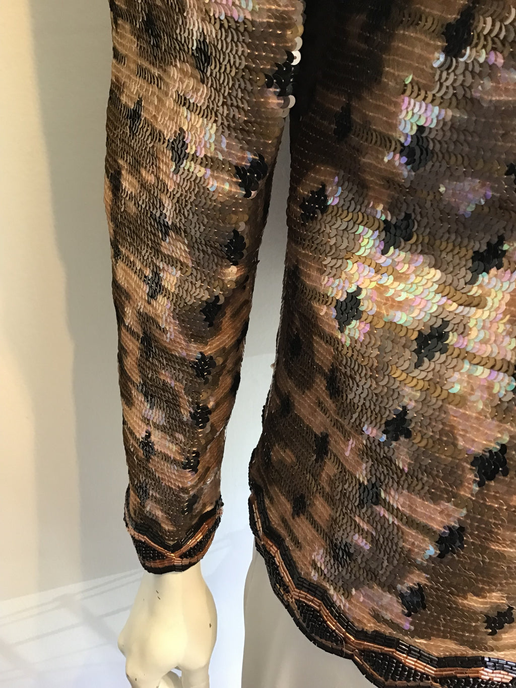 1980’s Sequined And Beaded Evening Jacket in Copper, Peach and Black Size 8