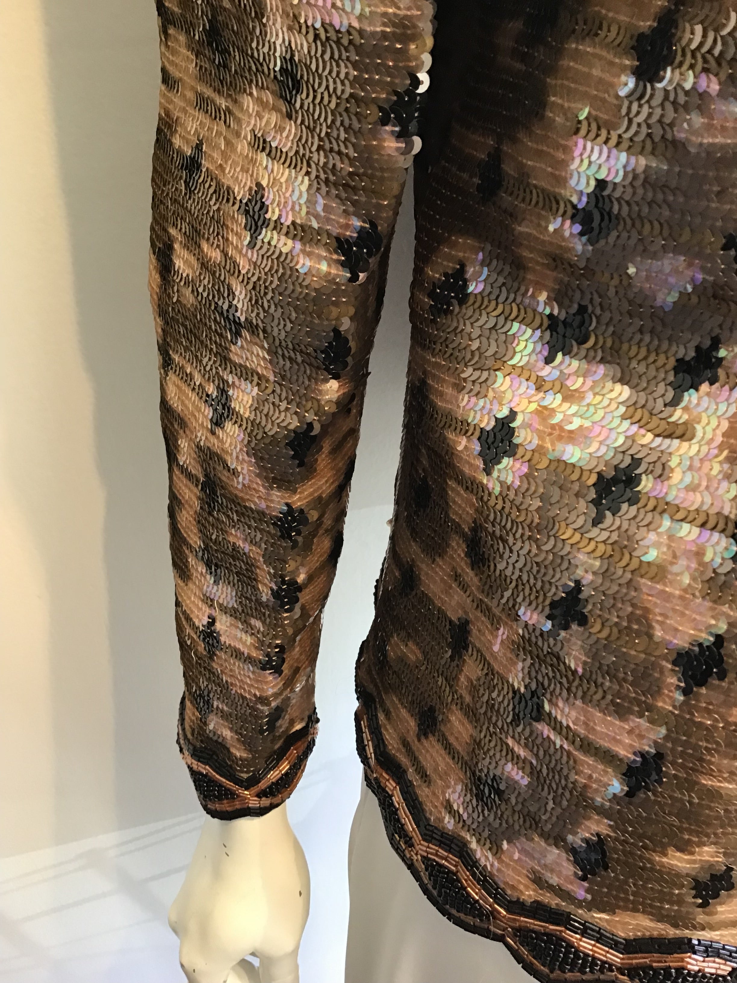 1980’s Sequined And Beaded Evening Jacket in Copper, Peach and Black Size 8