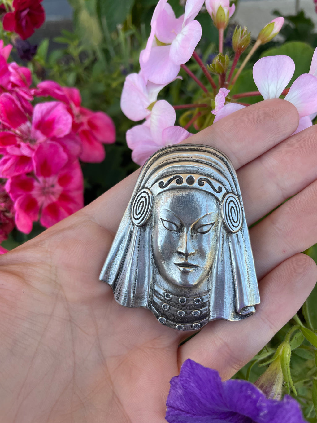 Truart Sterling Womans Head  1940s Pin / Brooch