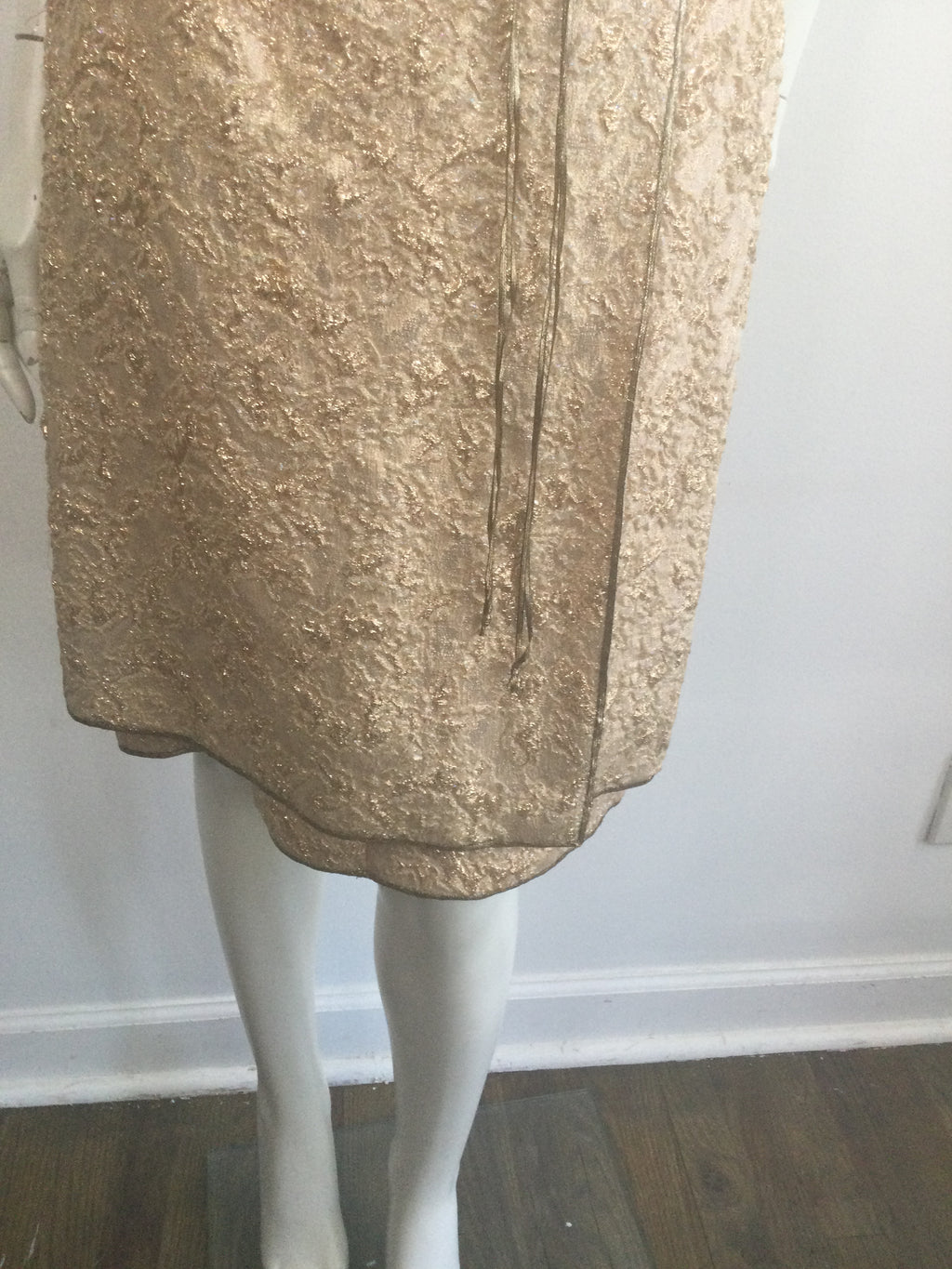 Late 1950s Gold Thread Silk BrocadeDress with Jacket Size 6