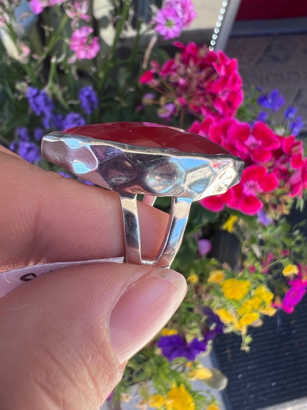 Sterling and Carnelian Faceted Marqui Ring