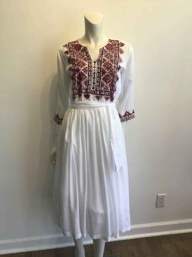 2000s Olivia Dar Cotton Embroidered White Dress Size 10