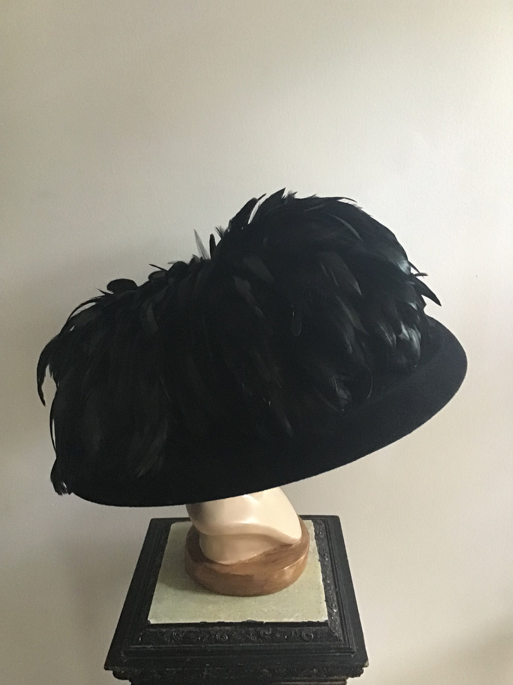 1999 B Michael Couture Black Hat with Feathers