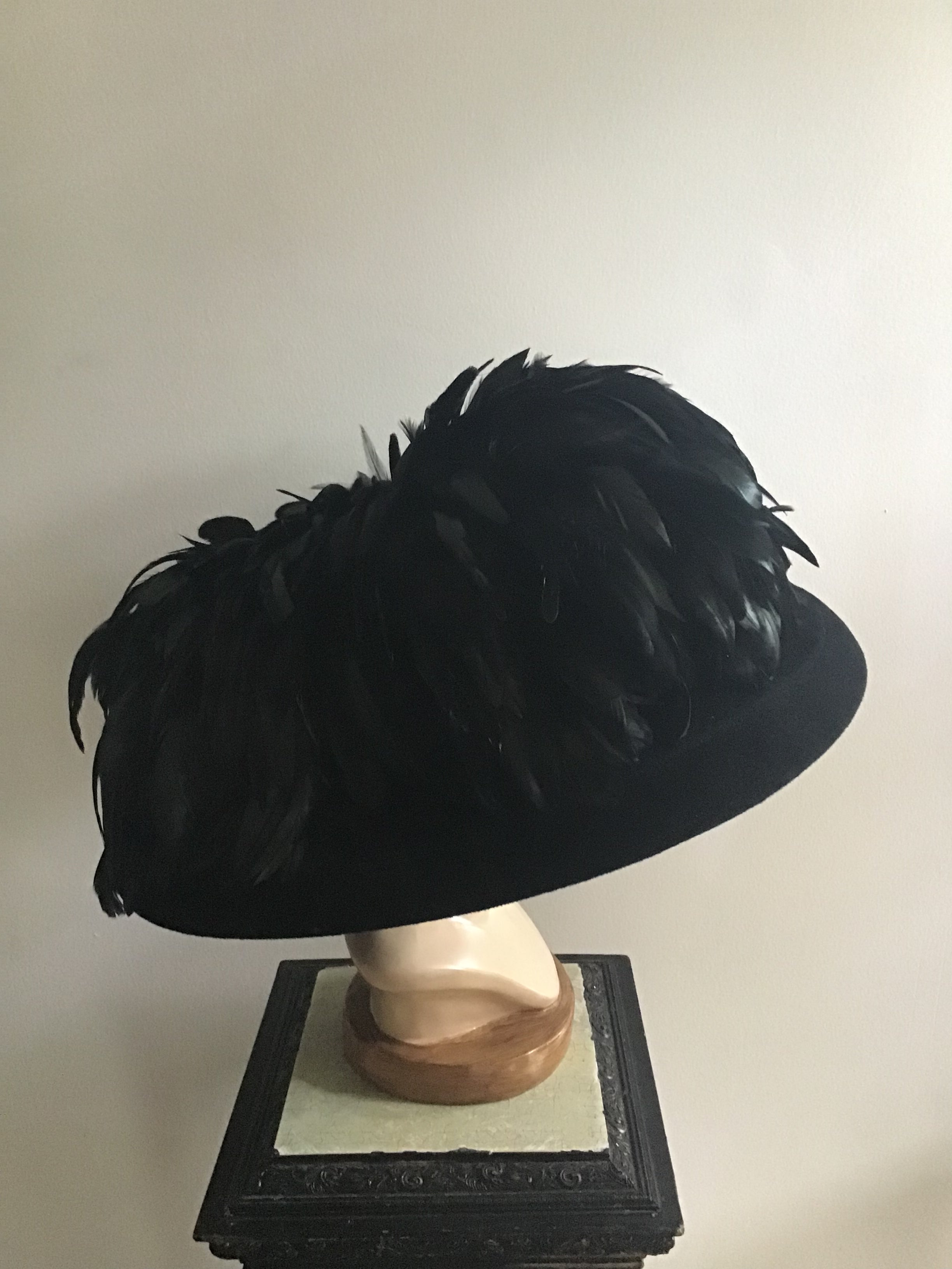 1999 B Michael Couture Black Hat with Feathers