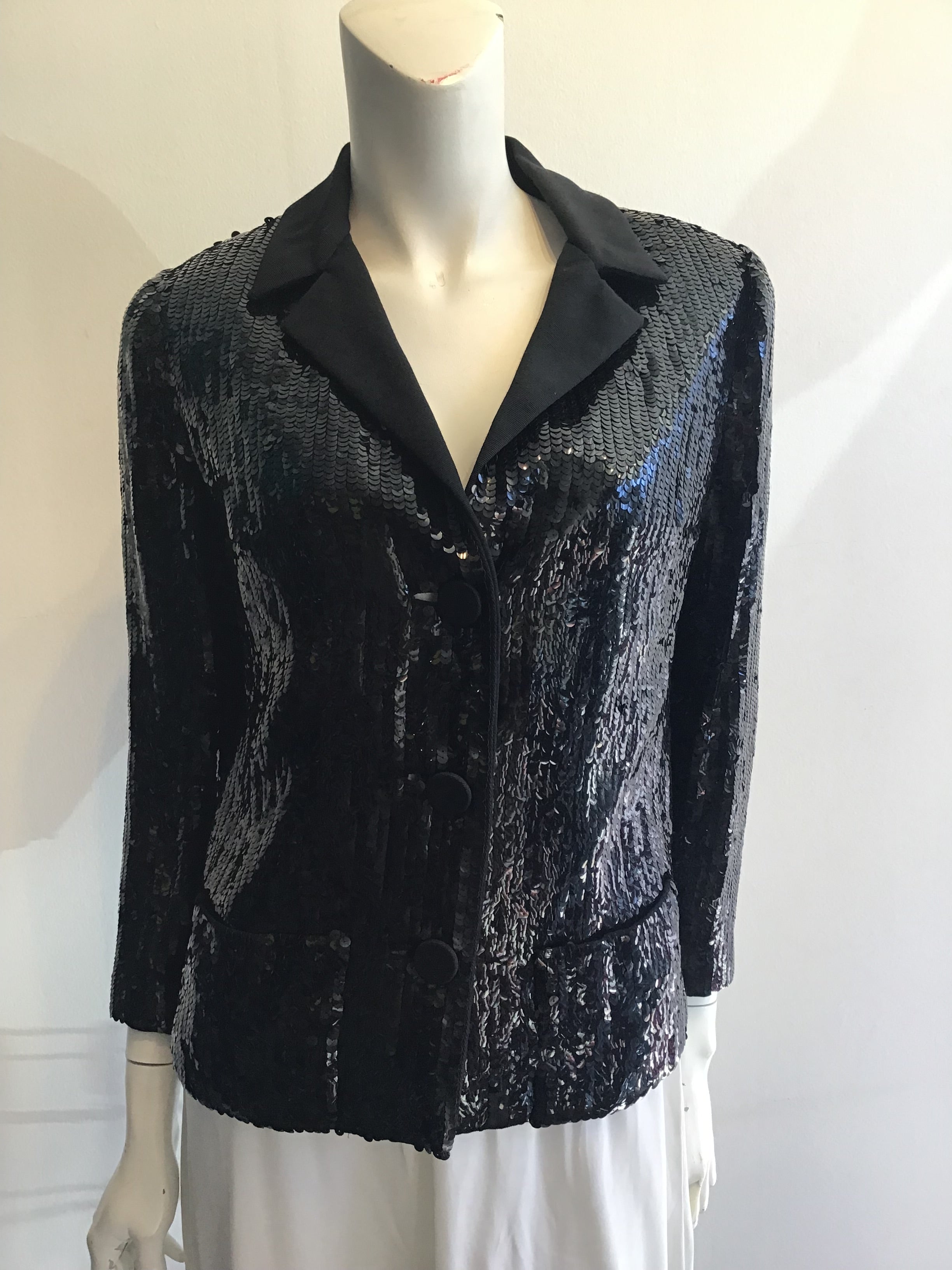 SAKS 1960’s Black Sequined Silk Jacket Size 6