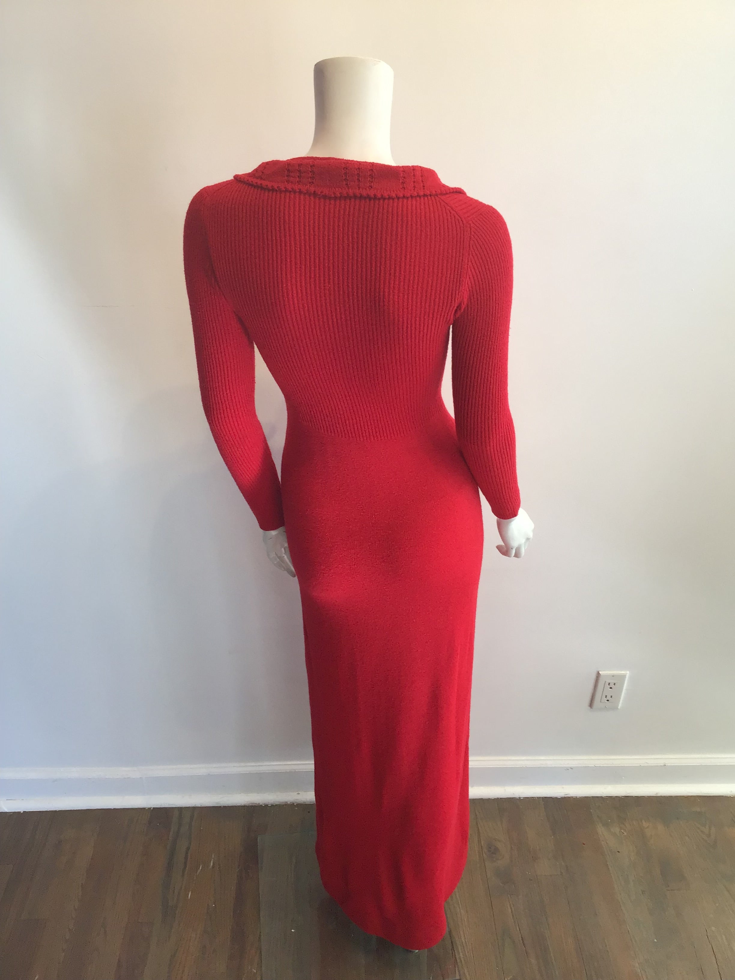 1970's Red Acrylic Knitted long  Maxi Dress Size 8