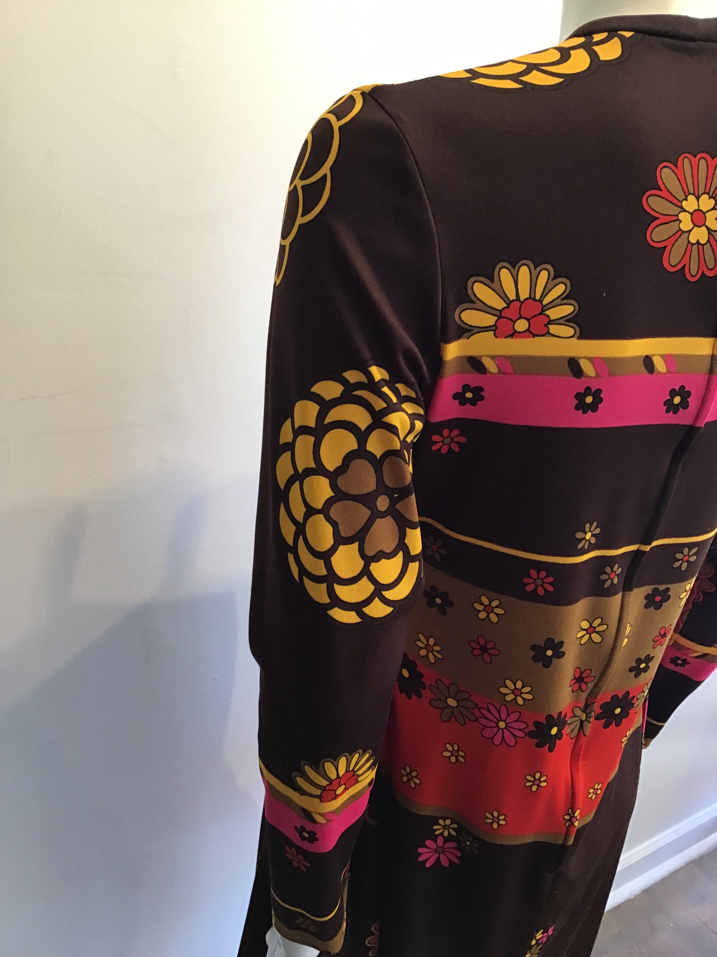 1970s Artemis Polyester Blend Brown Multicolor Dress Size 10
