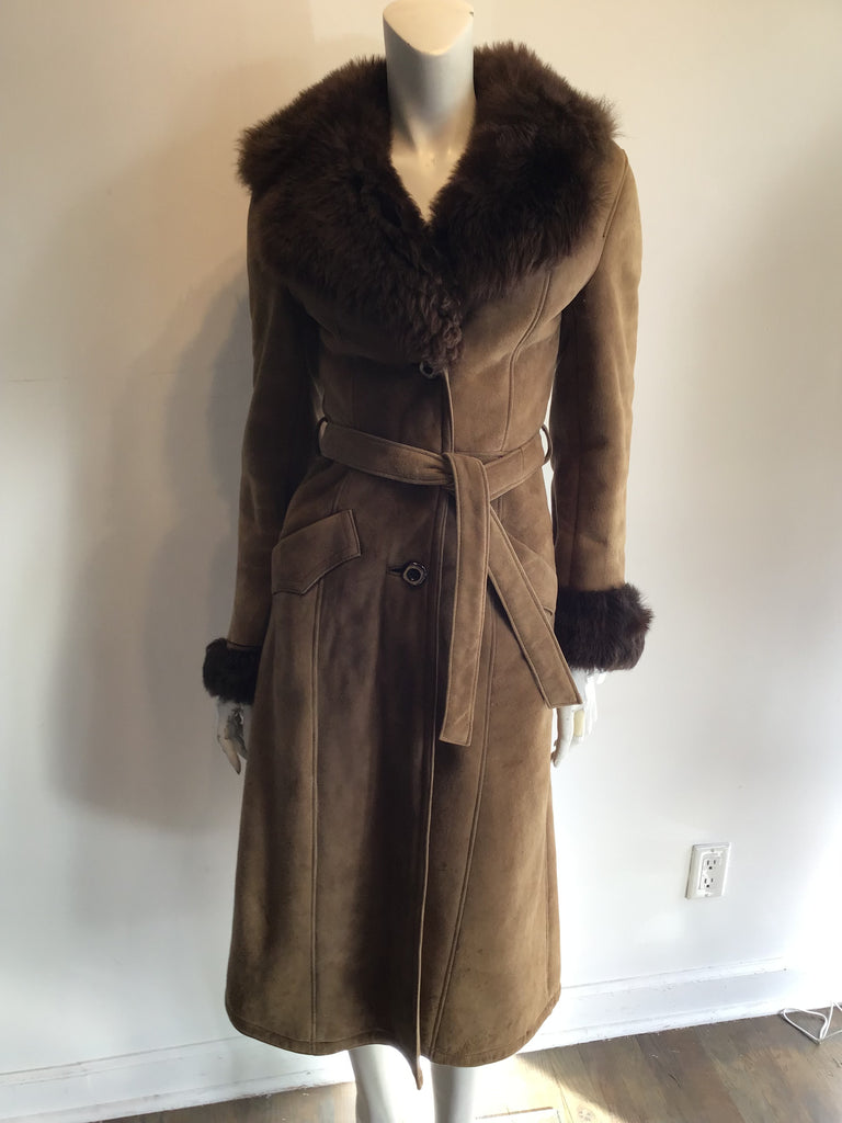 1970s Tan Suede Coat with Faux Fur Lining Size 6