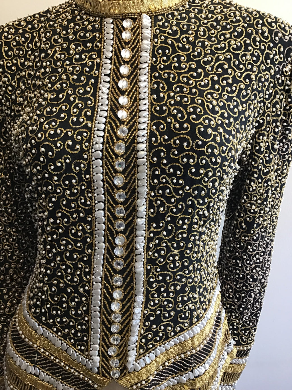 1980’s Black,Gold and Silver Beaded Evening Top Size 8