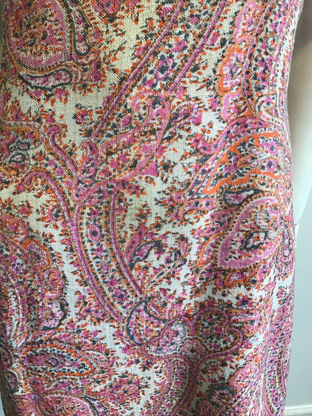 1960s Cotton Blend Pink Paisley Shift Dress Size 4