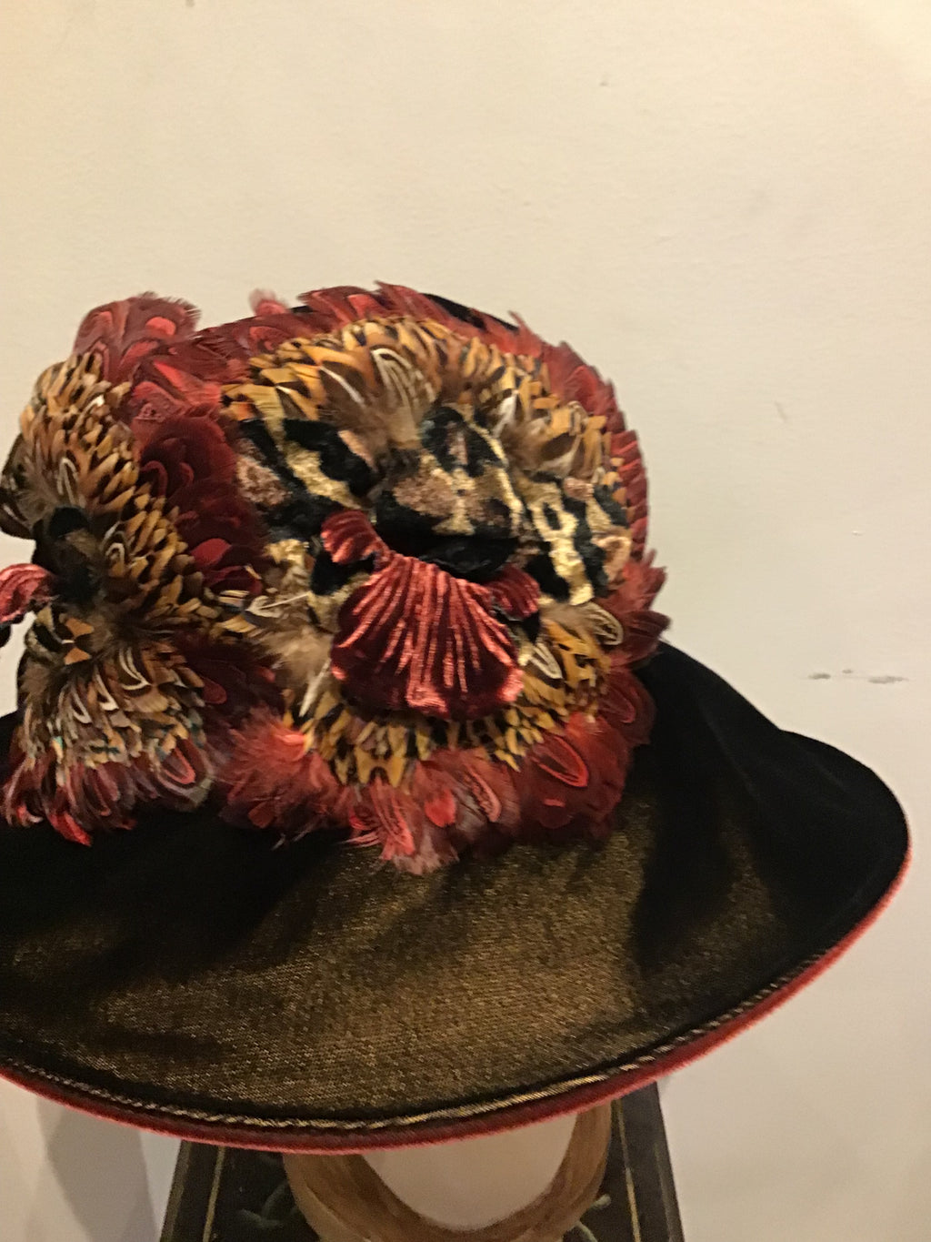 1990’s Eric Javits Wine Velvet and Feather Hat