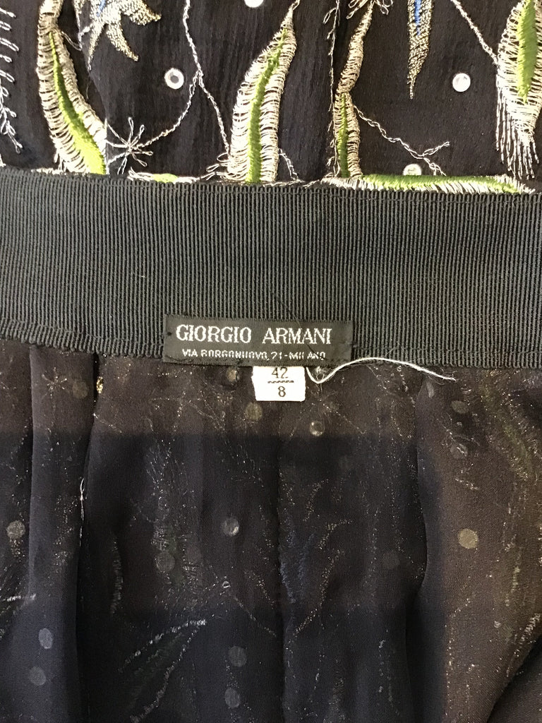 1980s 2 Piece Giorgio Armani Black,Gold and Greenembroidered  Chiffon Evening Ensemble Size 8