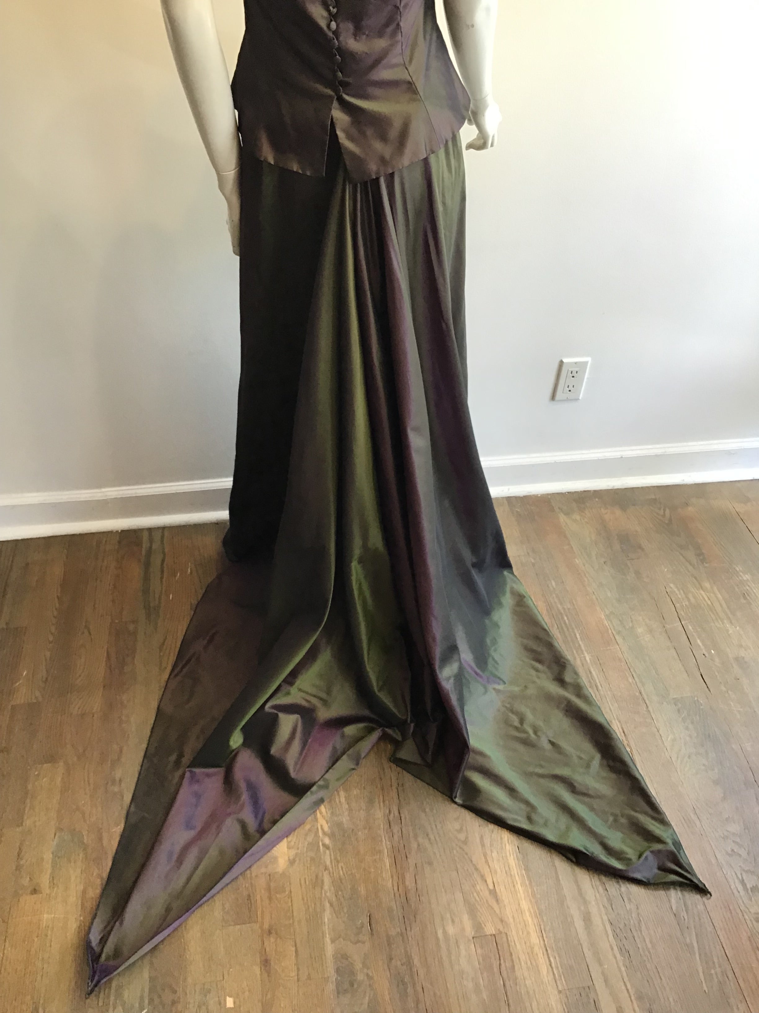 1990’s Maria Pinto Silk Taffeta Green/Purple 3 Piece Evening Ensemble Size 6
