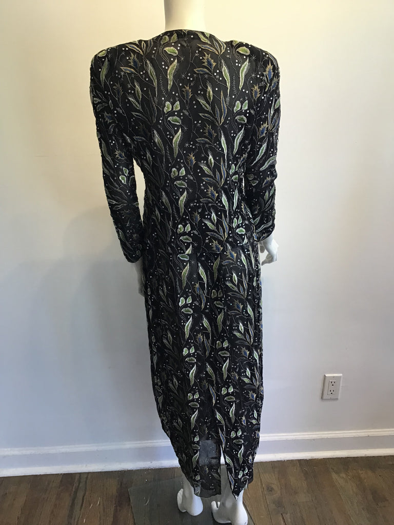1980s 2 Piece Giorgio Armani Black,Gold and Greenembroidered  Chiffon Evening Ensemble Size 8