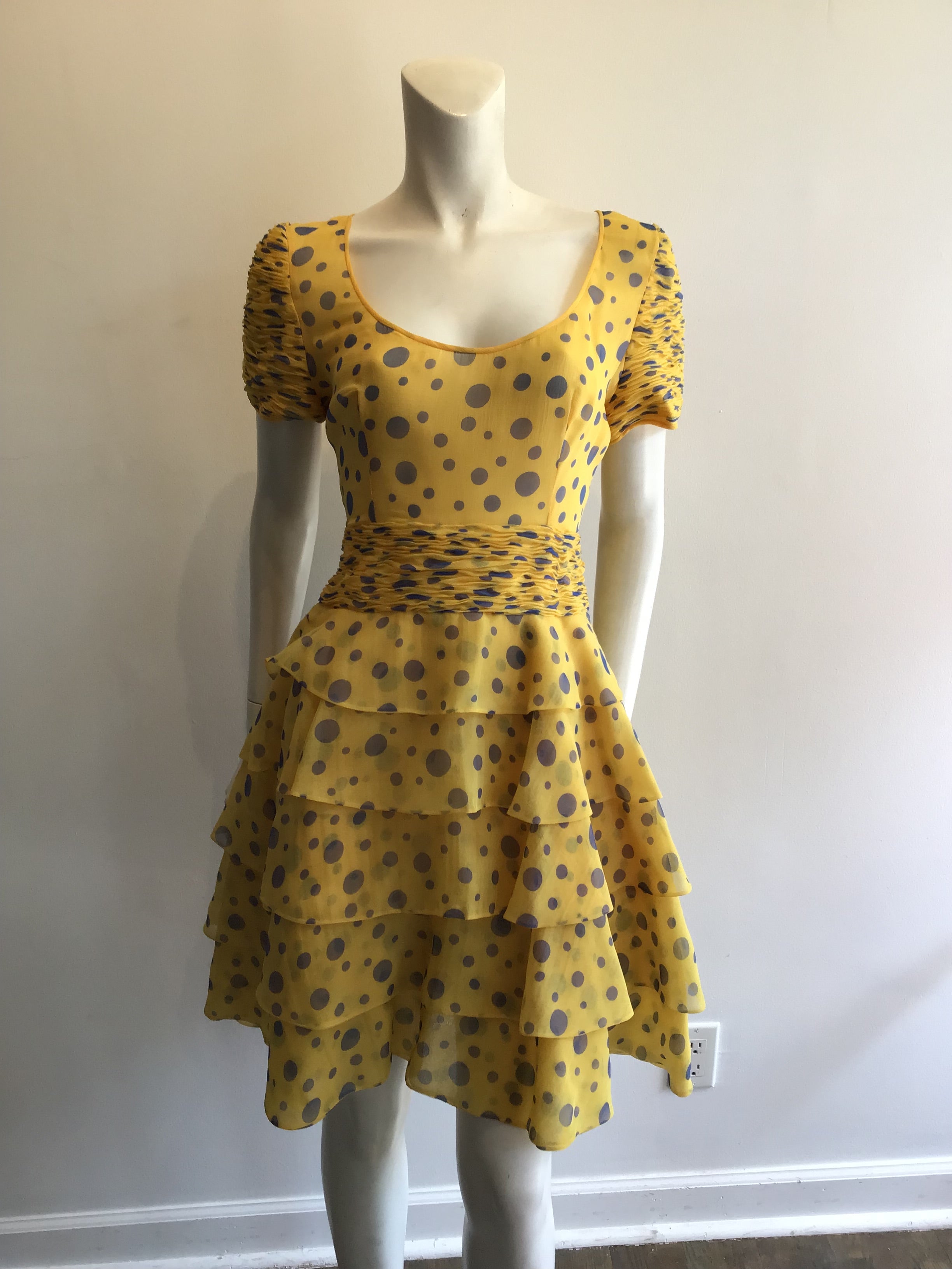 1980’s Valentino Silk Chiffon Yellow Dress Size 10