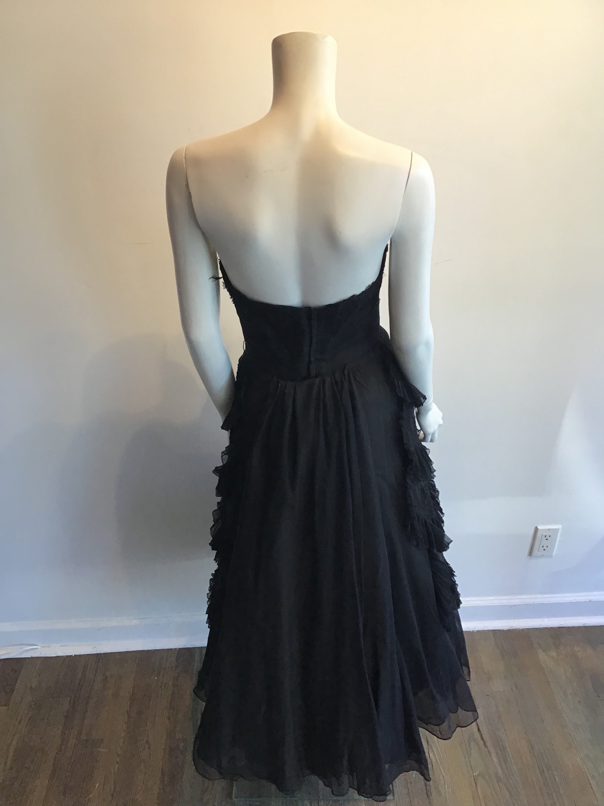 1950s Harvey Brenin Black Organza and Lace Cocktail Dress Size 6