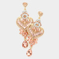 Peach Glass Crystal Heart Teardrop Evening Earrings
