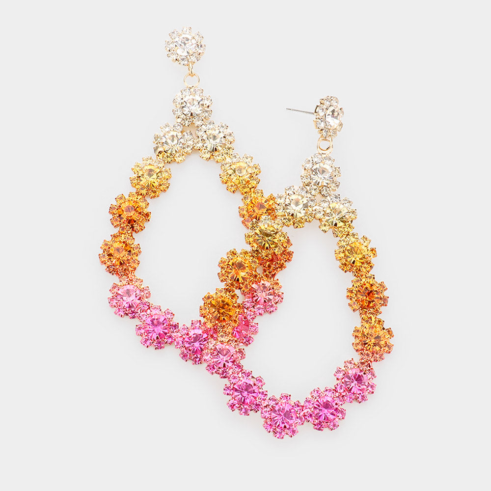 Orange and Pink Floral Open Teardrop Ombre Evening Earrings
