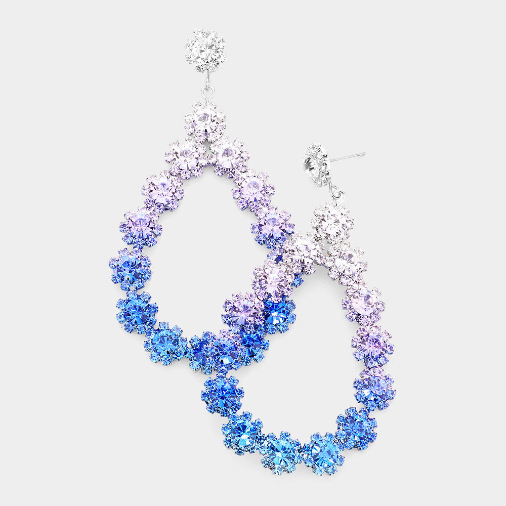 Purple and Blue Floral Open Teardrop Ombre Evening Earrings