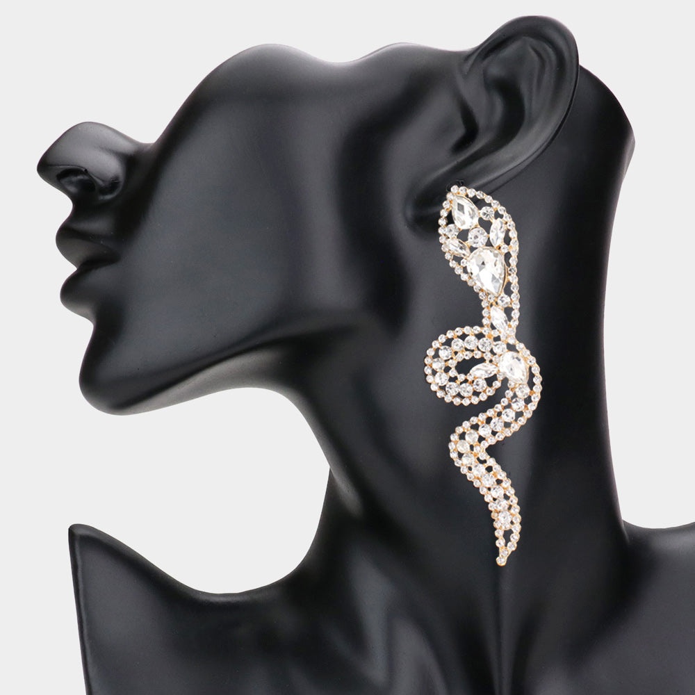 Gold Multi Stone Embellished Snake Evening Earrings