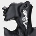Silver Rhinestone Snake Evening Earrings-long