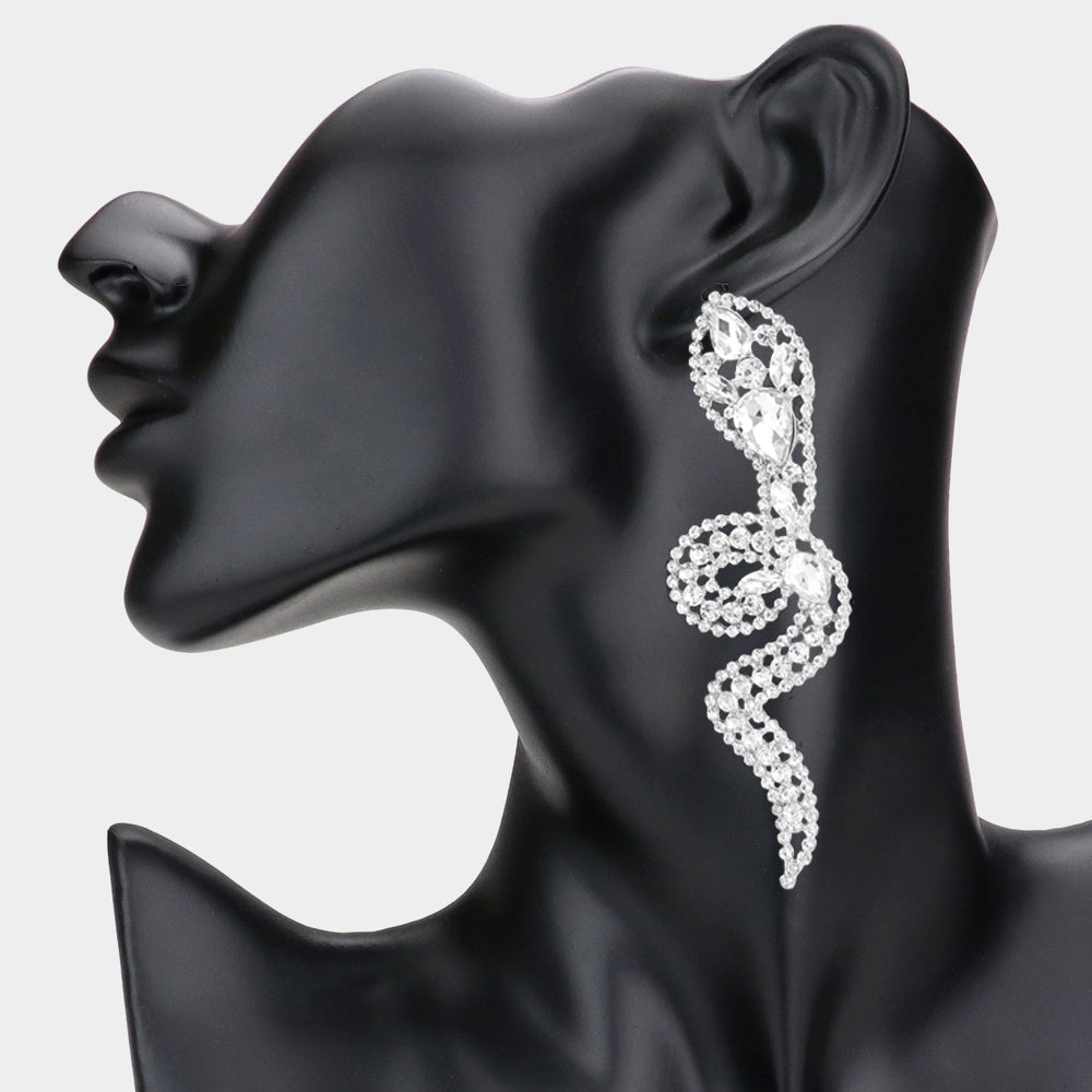 Silver Multi Stone Embellished Snake Evening Earrings
