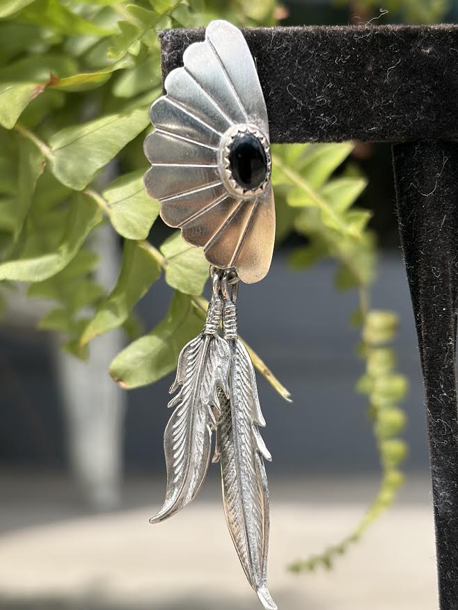 Sterling Earrings with Feathers and Onyx stones
